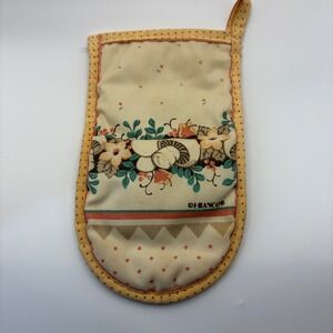 Vintage Franco Mushroom Floral Oven Mitt Yellow Polka Dot Cottagecore Retro‎